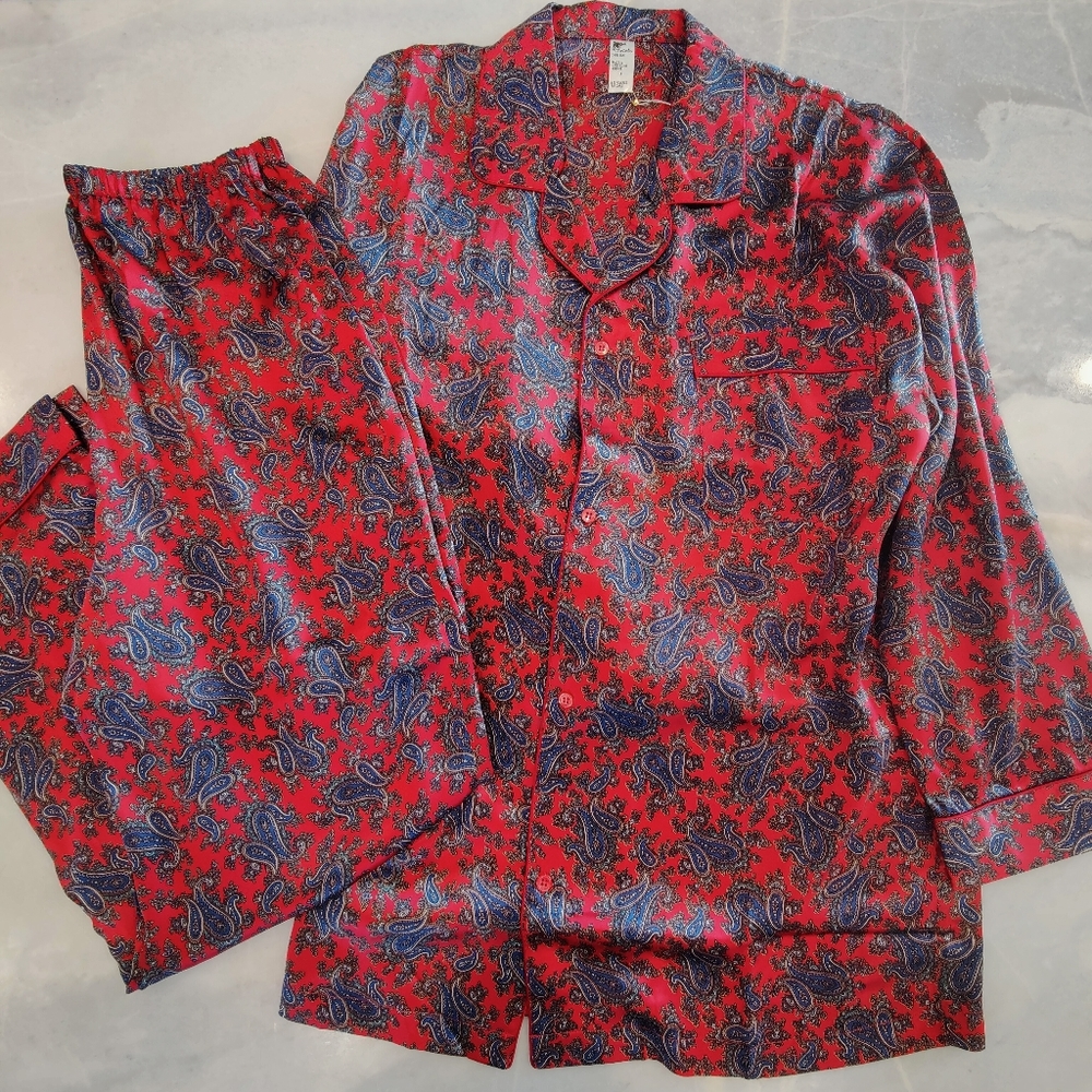 NWT 100% Silk Pajama Set- Long Sleeves + Pants | Vintage Asian Print PJ